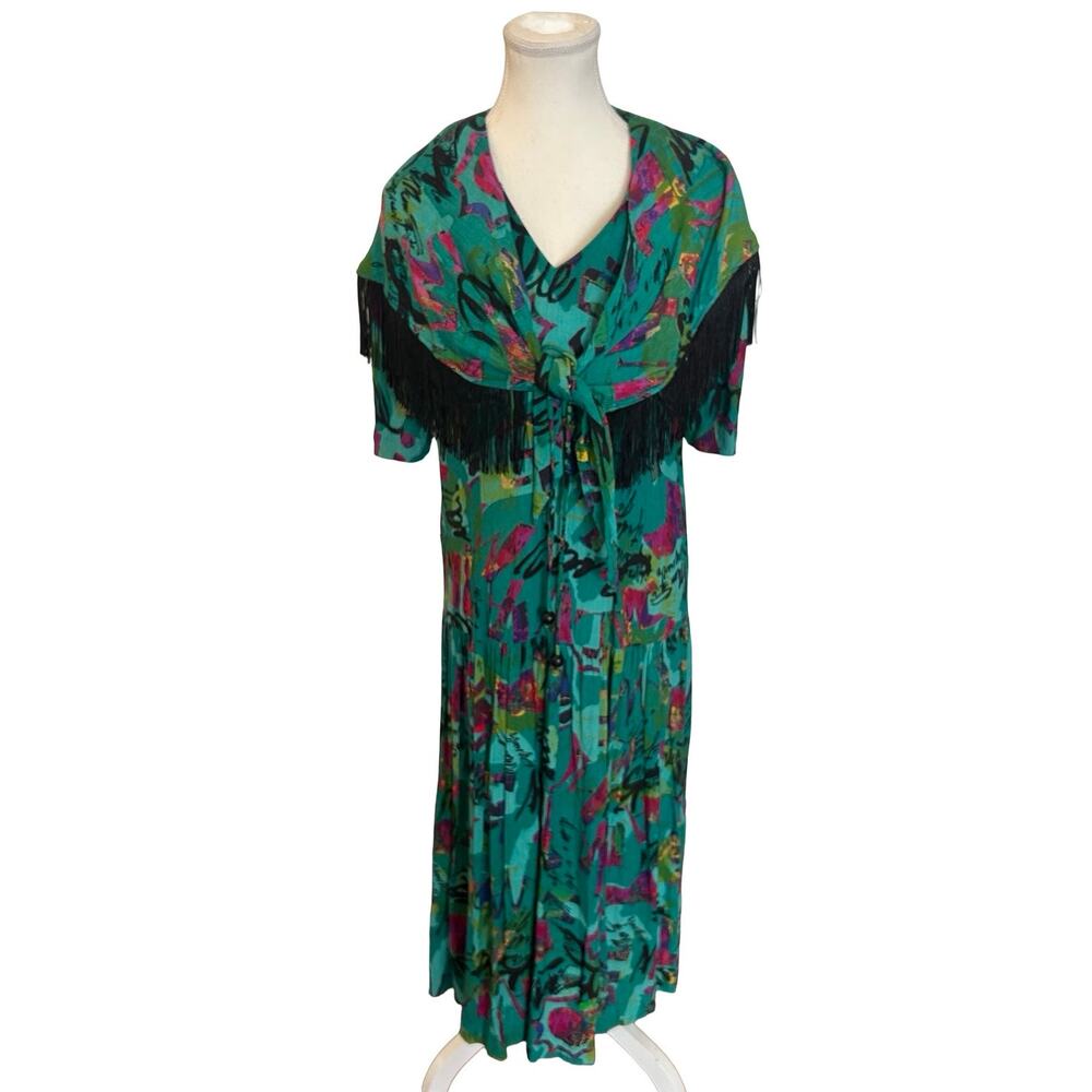 Vintage Carol Little Gauze Maxi Dress with Fringe Shawl